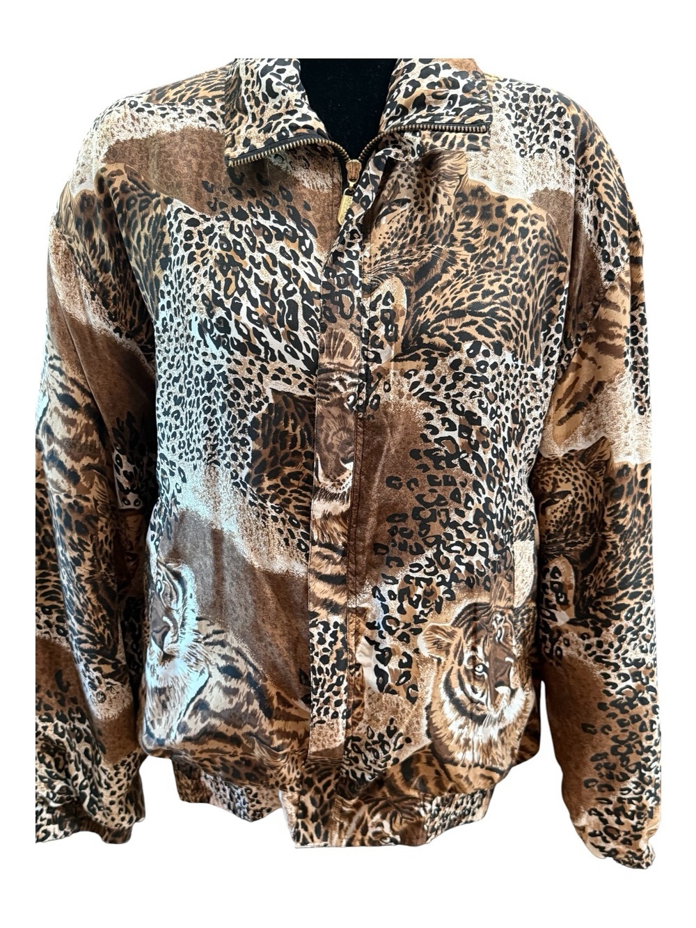 FuDa International 100 % Silk Y2K  vintage Animal Print Big Cat bomber jacket L